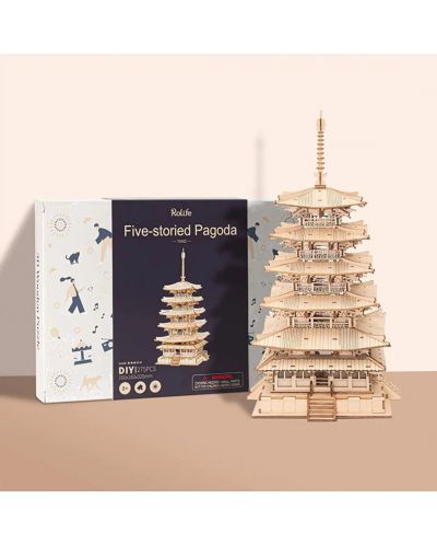 Drvena 3D slagalica Robo Time od 275 dijelova - Peterokatna pagoda - 3